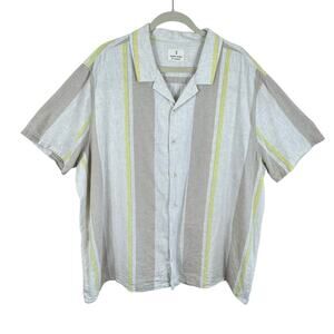 Mutual Weave Linen Cotton Beachy Resort Striped Short Sleeve Button Up Men's 2XL